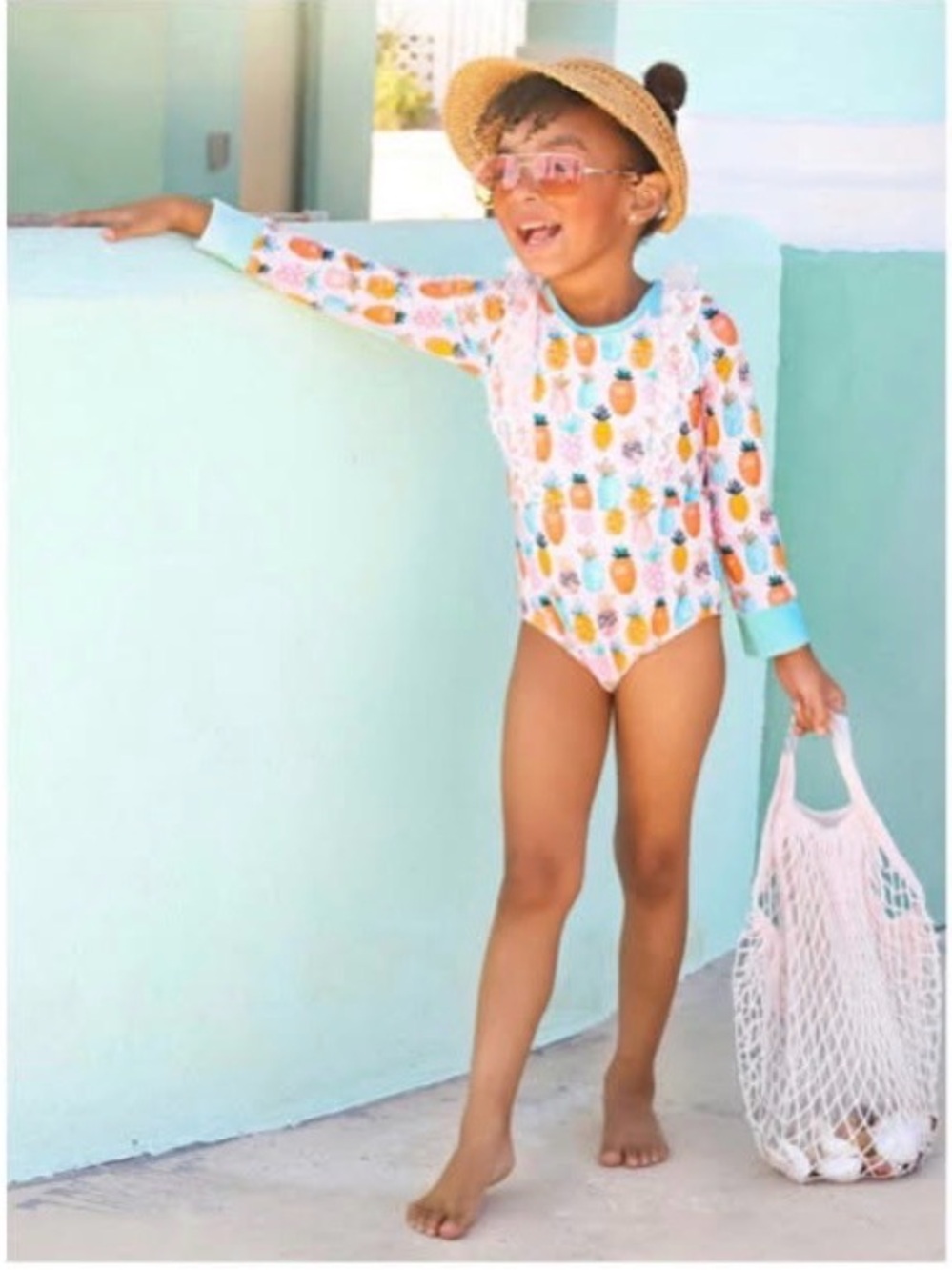 Pineapple Polkadot Rashgaurd Swimsuit 4T